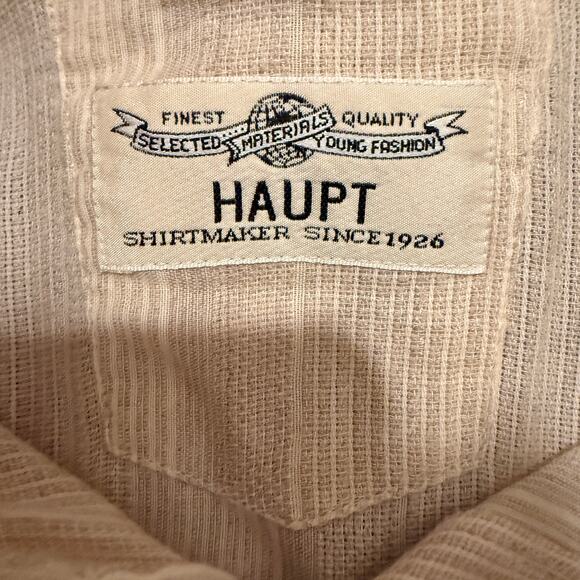 Haupt Men Cotton Linen Short Sleeve Button Shirt XL Beige Textured Resort Casual - Picture 4 of 8